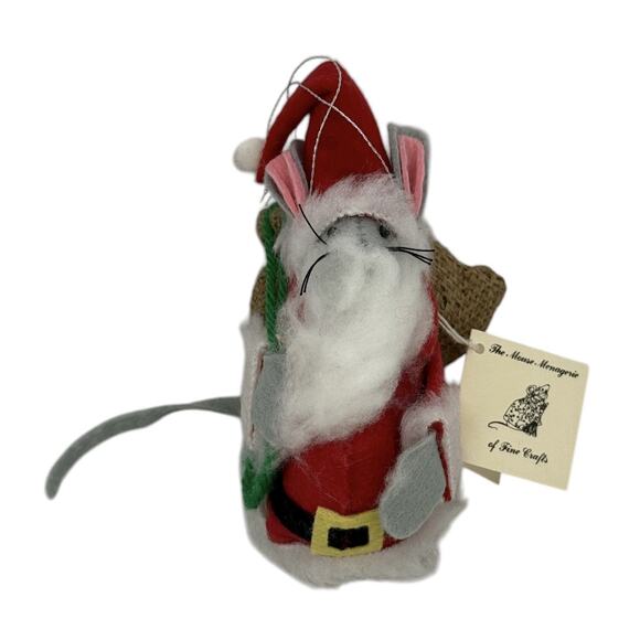 Handcrafted Other - Festive Vintage Handcrafted Wool Felt Mouse Santa Claus Ornament XMAS Friends